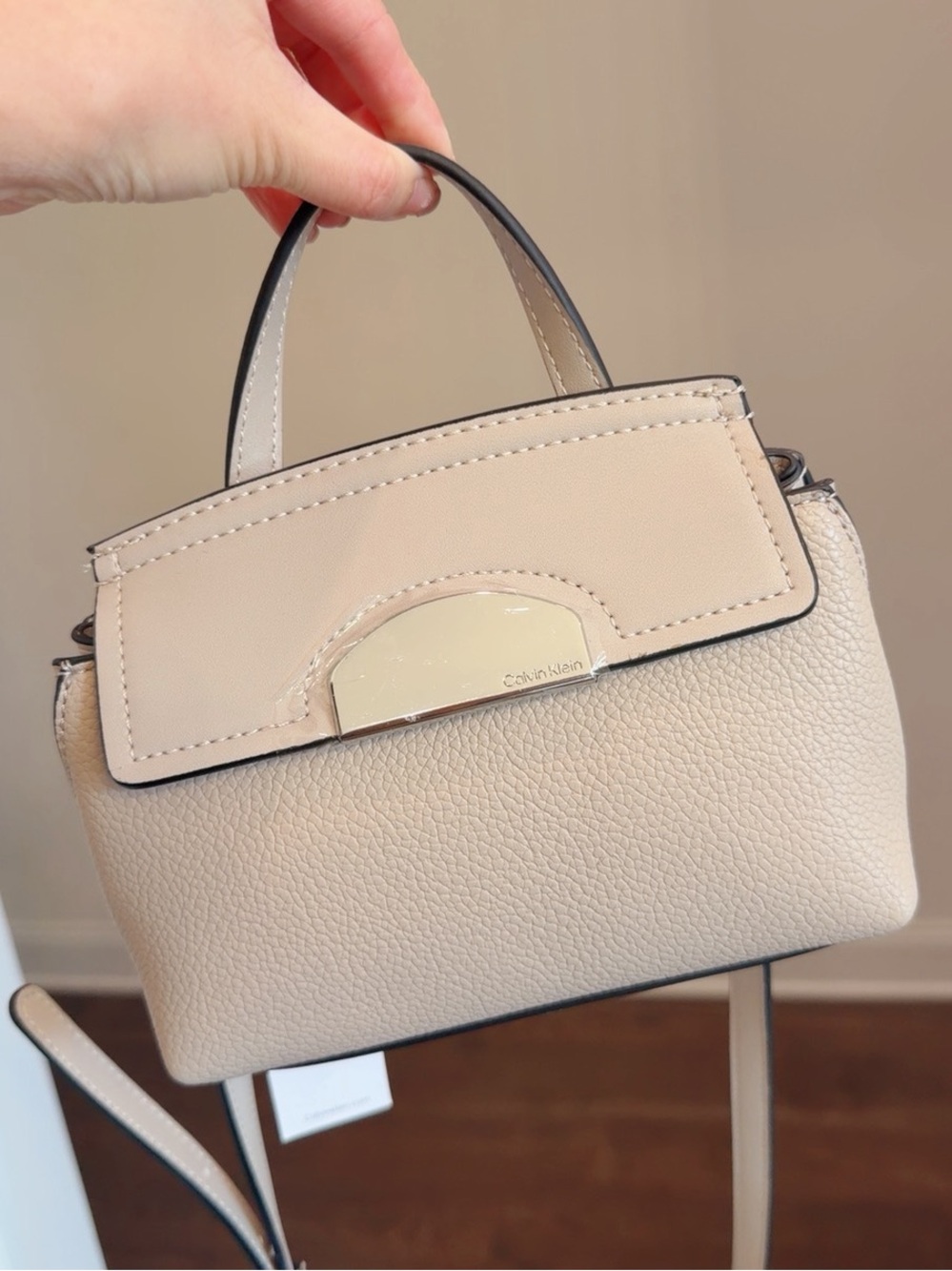 Calvin Klein Beige Mini Top Handle Crossbody Bag Gold Clasp NWT